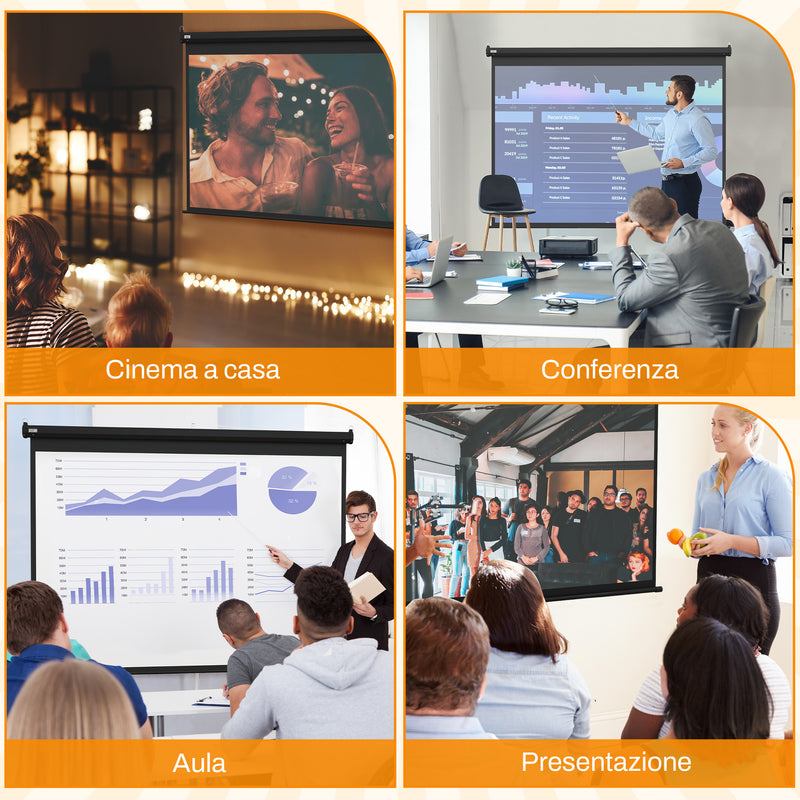 Telo Proiettore 100"" Regolabile con Telecomando Formato 4:3 203x152 cm Nero