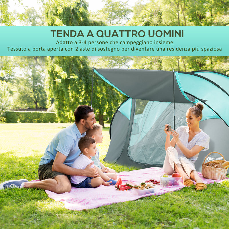 Tenda da Campeggio 3 Persone a Cupola Pop-Up Automatica a Igloo 286x209x122 cm in Poliestere Azzurro