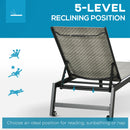 Lettino Prendisole da Giardino 162x60x90 cm in Rattan e Alluminio Nero e Grigio