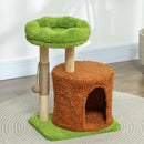 Albero Tiragraffi per Gatti con Casetta Lettino e Gioco 44x33x61 cm in Legno e Peluche Verde 
