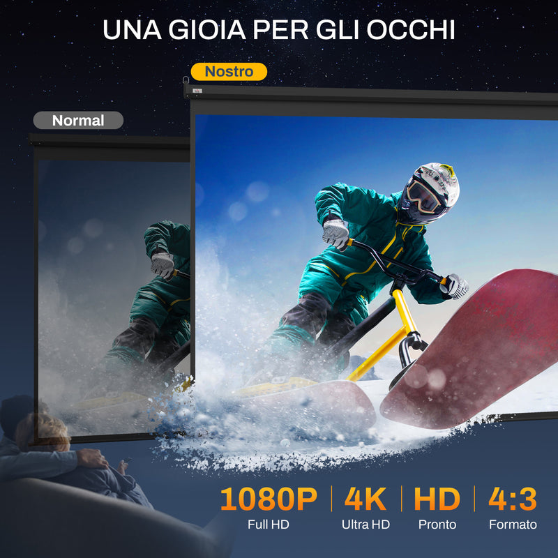 Telo Proiettore 120"" Regolabile con Telecomando Formato 4:3 244x183cm Nero