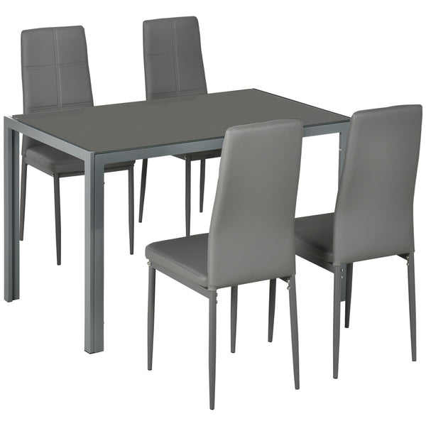 online Set da Pranzo Tavolo e 4 Sedie in Similpelle Top in Vetro Temperato Grigio