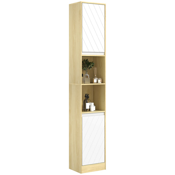 Mobile a Colonna da Bagno Salvaspazio con 2 Armadietti e 2 Ripiani 30x24x170 cm Rovere e Bianco prezzo