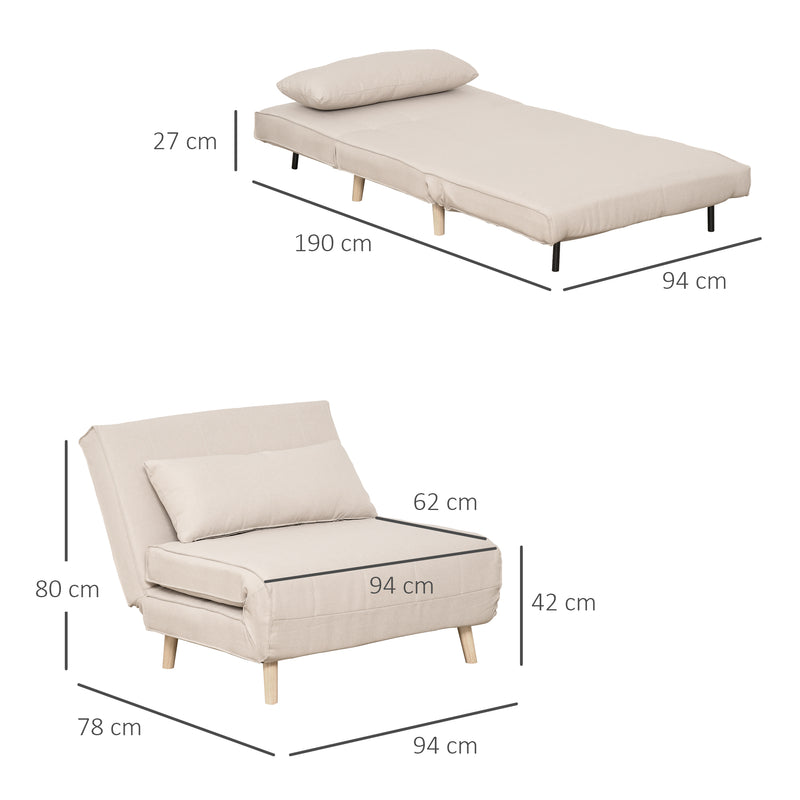 Poltrona Letto 3 in 1 con Schienale Reclinabile in 6 Posizioni 94x78x80 cm  Beige