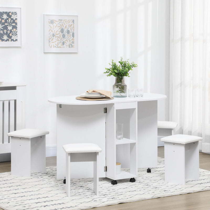 Tavolo Pieghevole Salvaspazio con 4 Sgabelli in Legno Truciolato Bianco