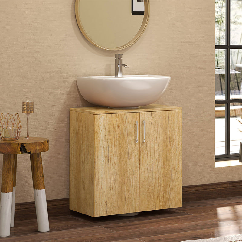 Mobile Sottolavello da Bagno Sospeso 2 Ante e 2 Ripiani 60x30x60 cm Colore Naturale 