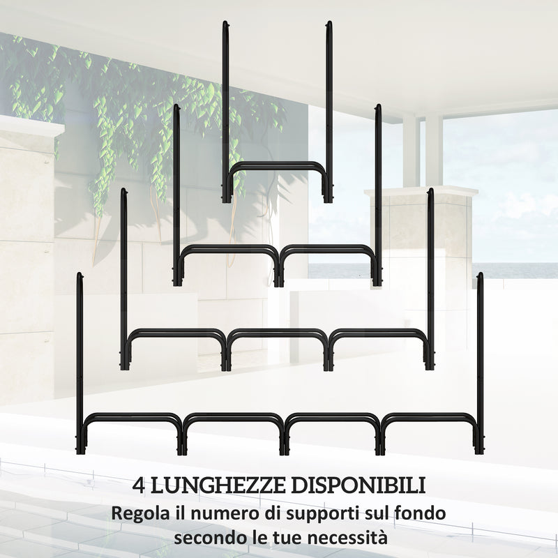 Portalegna per Camino da Interno ed Esterno con Telo Porta Legna e Copertura 240x36x99 cm in Metallo Nero 