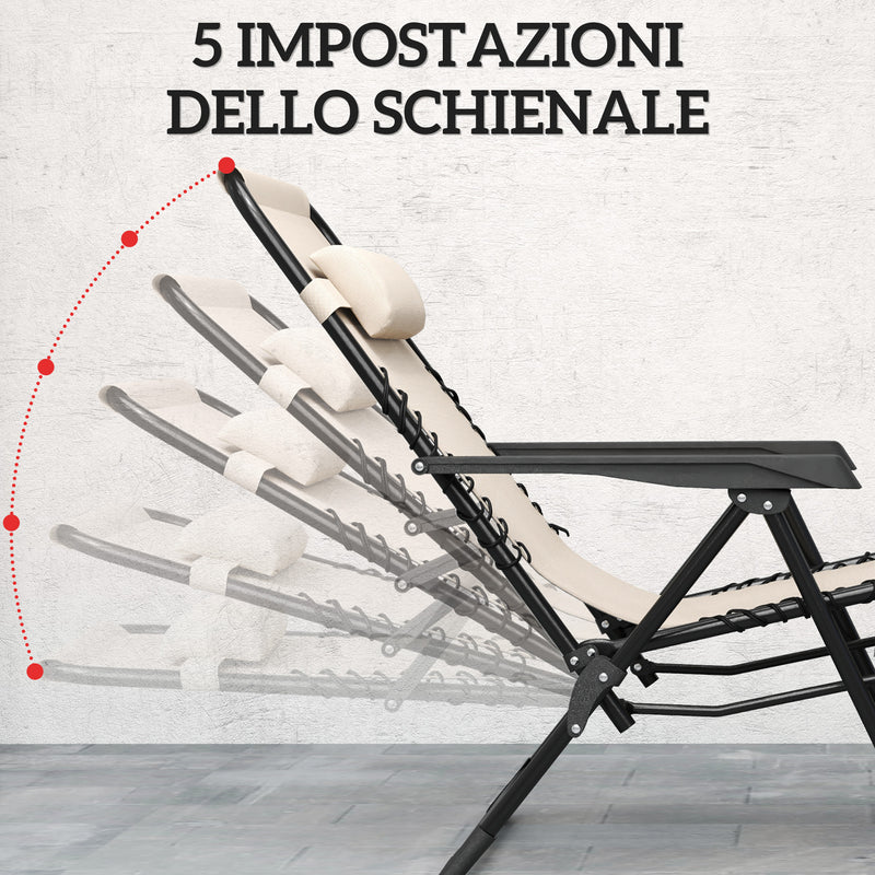 Set 2 Sedie Sdraio a Gravità Zero Pieghevoli e Tavolino Beige    