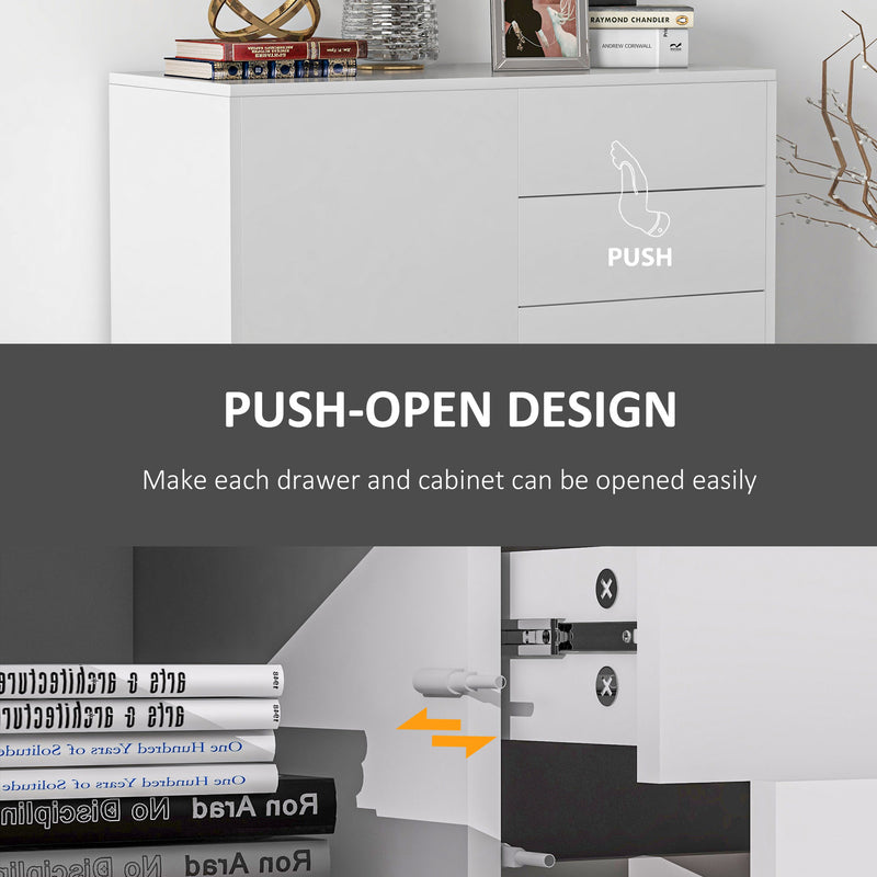 Credenza Moderna con 2 Armadietti e 2 Cassetti con Apertura a Pressione 79x36x74 cm  Bianco Lucido