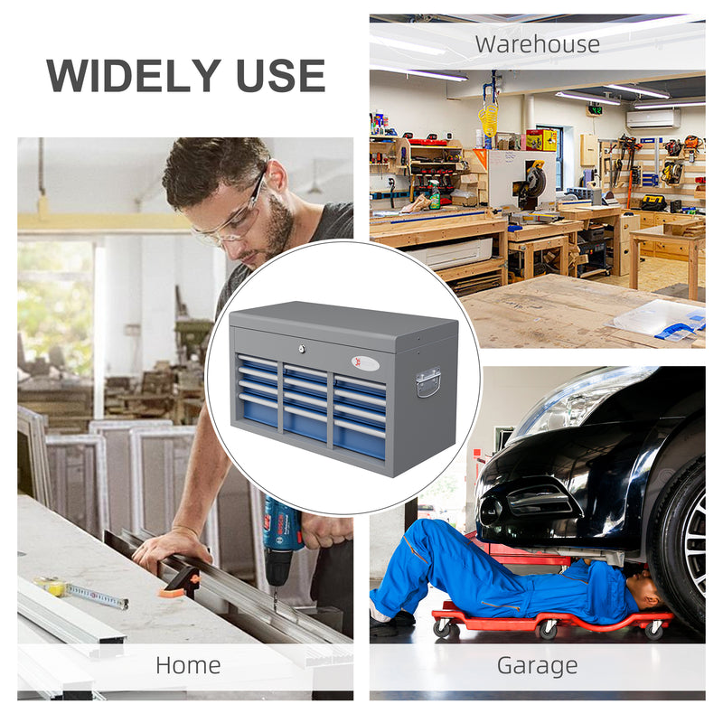 Cassetta Attrezzi con 6 Cassetti un Bauletto e 2 Chiavi 60x26x34 cm in Acciaio Blu