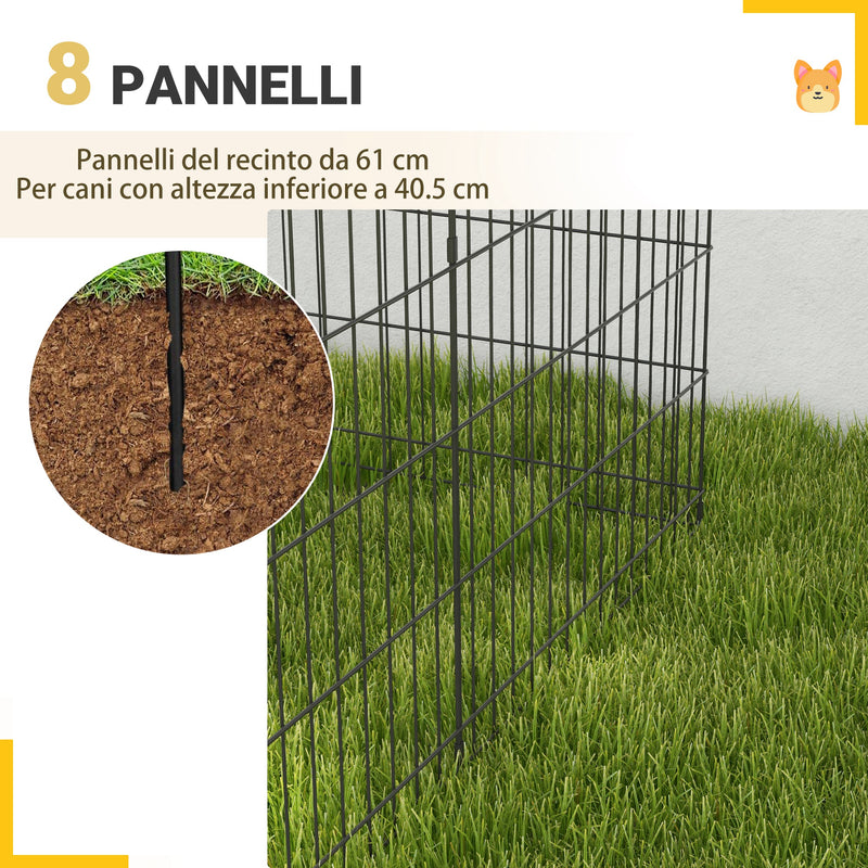 Recinto per Cani e Cuccioli Box per Animali da 8 Pezzi 76 x 61 cm  in Filo di Ferro Nero
