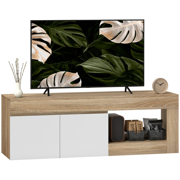 sconto Mobile TV Max 60"" con Armadietto 2 Ante e Ripiano Aperto 140x40x48 cm Legno Naturale e Bianco