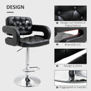 Sgabello da Bar Schiena Alto e Braccioli Rivestimento PU a Bottoni Nero  