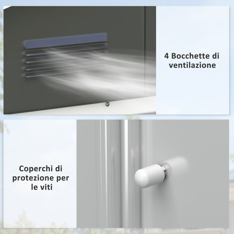 Casetta Box da Giardino con Doppia Porta Scorrevole 4 Prese d'Aria 194x110x184 cm in Acciaio Zincato Grigio 