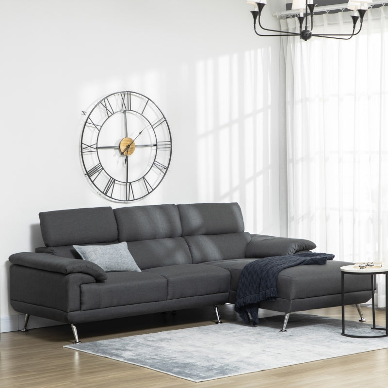 Divano Angolare 3 Posti 249,5x162,5x95 cm in Tessuto Grigio Scuro