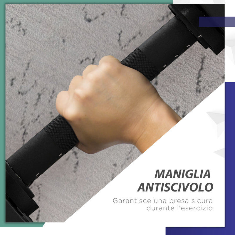 Set 2 in 1 con 2 Manubri Convertibili in Bilanciere Peso Totale 20 kg Nero    