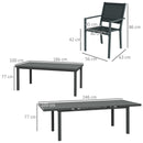 Set Tavolo Allungabile e 6 Sedie Pieghevoli da Giardino  in Alluminio Grigio e Nero