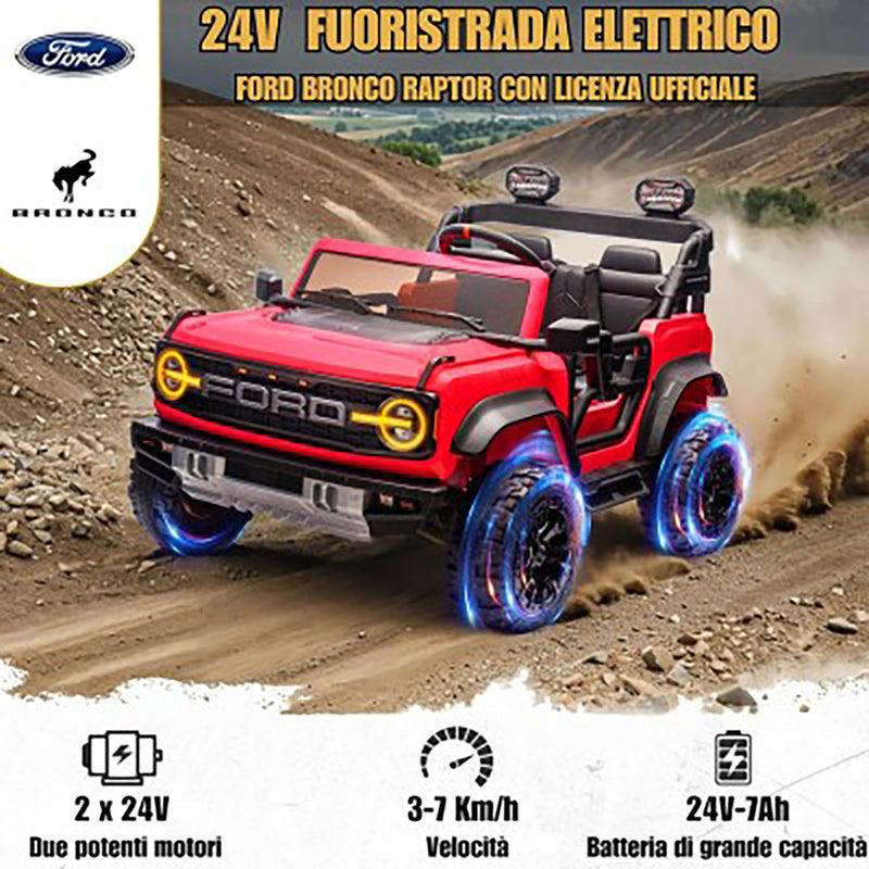 Macchina Elettrica per Bambini 24V Licenza Ford Bronco Raptor 2 Posti con Telecomando Rosso