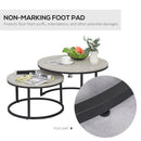 Set da 2 Tavolini da Caffè Sovrapponibili Rotondi  in Metallo e MDF Effetto Marmo Grigio e Nero