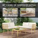 Set 4 Pezzi da Esterno 2 Divani con Cuscini e 2 Tavolini in Rattan PE Colore Legno   