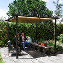 Gazebo Pergola da Giardino 300x300x227H cm con Tetto Retrattile e Fori di Drenaggio Beige e Nero   