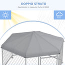 Recinto per Cani Taglia Grande 2,1x1,85x1,2m Tetto in Tessuto Oxford Anti UV Argento e Grigio