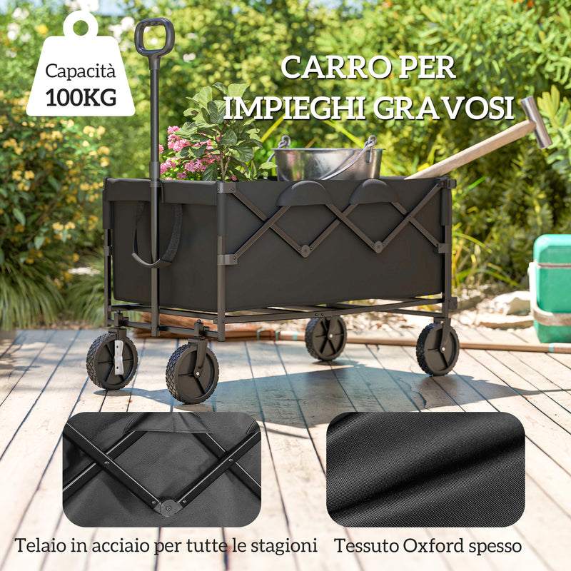 Carrello da Giardino 160L 95x55x102 cm Capacità 100 kg Pieghevole Nero  