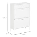 Scarpiera 12 Paia di Scarpe 76x26x110 cm 2 Ante a Ribalta e Cassetto in MDF e Metallo Bianco