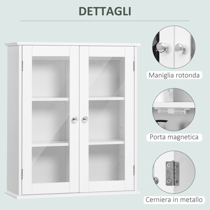 Pensile da Bagno Armadietto con Anta a Vetro 55x20x65 cm in Legno Bianco  