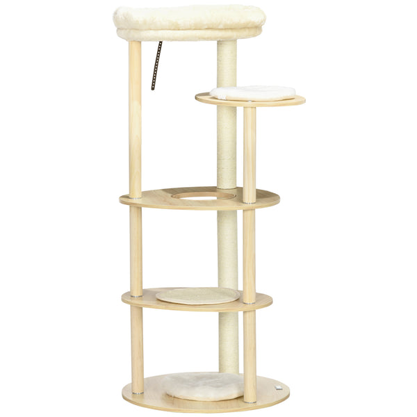 Tiragraffi per Gatti a Torre Ø54x123,5 cm con Letto e Posatoi in Truciolato e Legno di Pino Rovere sconto
