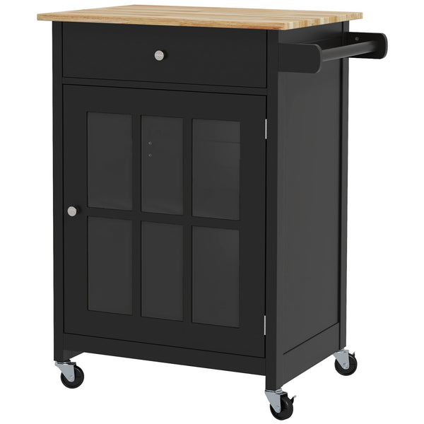 Carrello da Cucina con Cassetto Armadietto e Portasciugamani 67x48x86,5 cm in Legno Nero e Rovere acquista