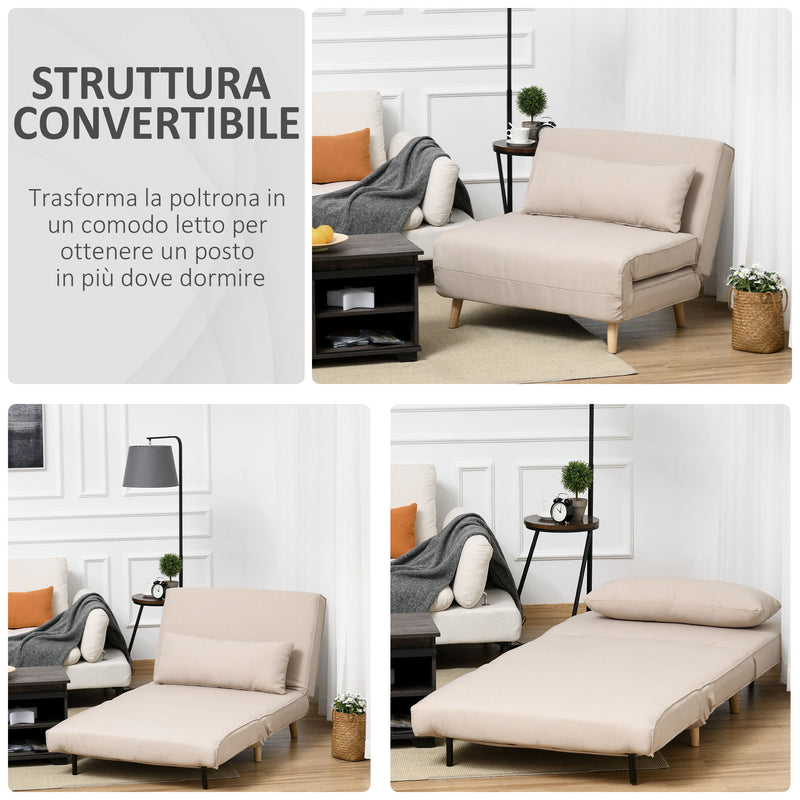 Poltrona Letto 3 in 1 con Schienale Reclinabile in 6 Posizioni 94x78x80 cm  Beige