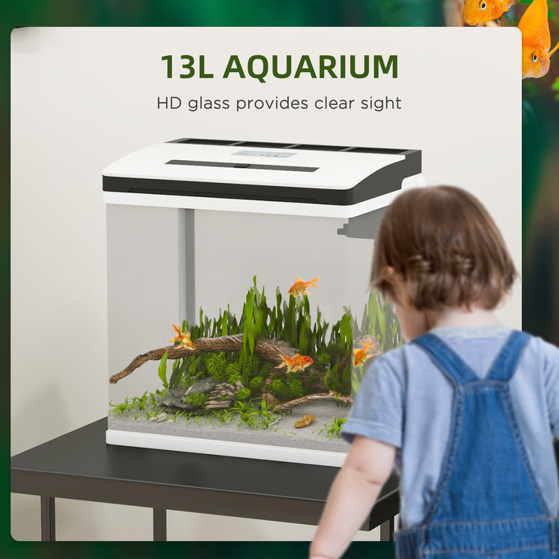 Acquario con LED 13 Litri 29x20x30,5 cm con Fori di Ventilazione in Vetro HD e ABS