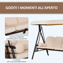 Dondolo da Giardino 3 Posti 208x121x172 cm Tetto Regolabile, Portabicchieri e Cuscini Beige  