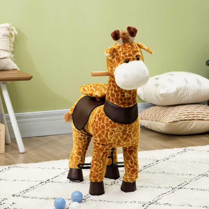 Cavallo a Dondolo per Bambini 70x32x87 cm con Ruote a Forma di Giraffa Giallo