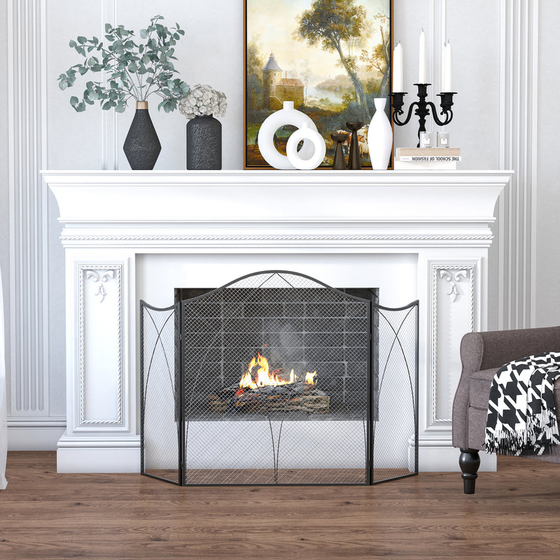 Parascintille con Antine 126x2x76 cm Pieghevole a 3 Pannelli in Metallo Nero 