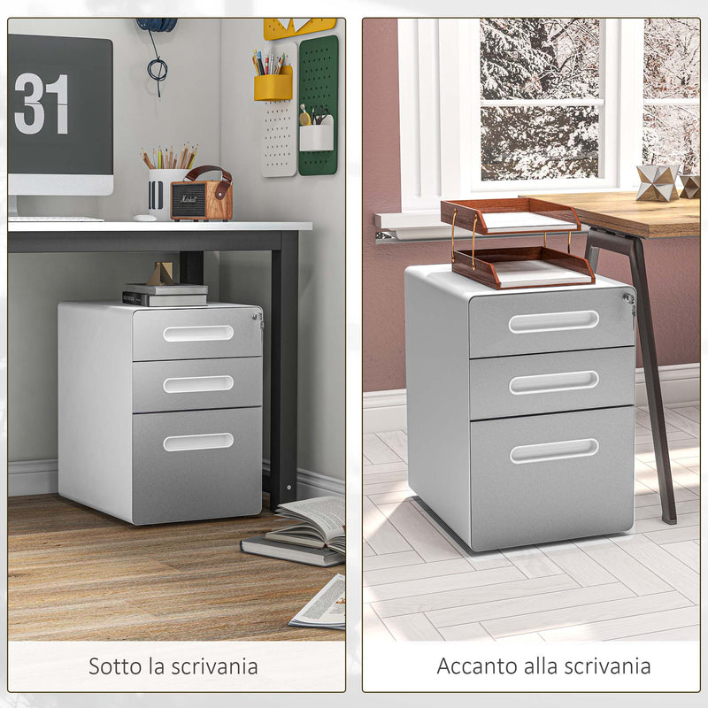 Cassettiera da Ufficio 3 Cassetti con Serratura Portadocumenti Formato A4 in Acciaio Grigio Chiaro  