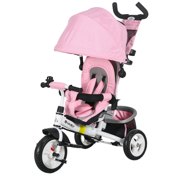 sconto Triciclo per Bambini 1-5 Anni 102x49x102 cm con Maniglione e Tettuccio Regolabile Bianco e Rosa