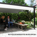 Gazebo da Giardino Pergola 390x390x223 cm con Tettuccio Retrattile 8 Viti e 8 Picchetti in Alluminio Poliestere e Metallo Bianco     