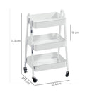 Carrello da Cucina Multiuso a 3 Livelli 42,4x29,8x74,5H cm con Ruote e Freno Bianco   