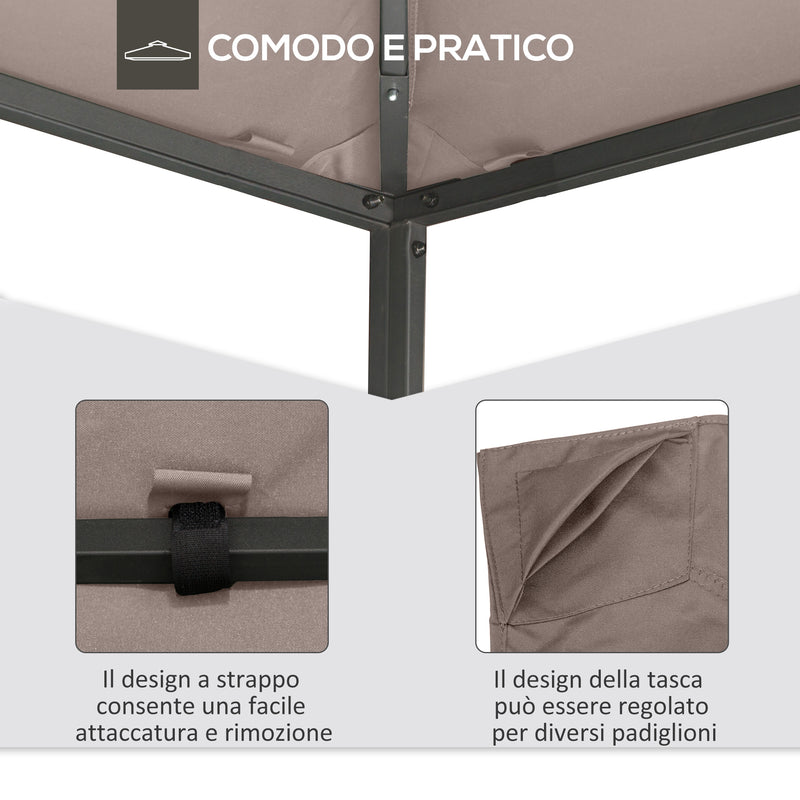 Tetto di Ricambio per Gazebo 3x3m con Prese d'Aria e Fori di Drenaggio 298x295 cm in Poliestere Beige-5