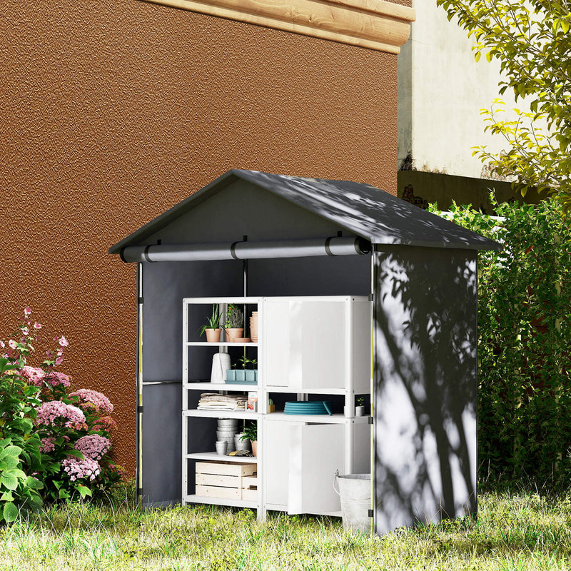 Tenda Garage per Bici e Moto Capanno da Giardino con Porta Avvolgibile 112x200x200 cm Grigio Scuro  