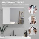 Pensile Bagno Armadietto con Specchio e Ripiani Regolabili 65x15x49 cm in Vetro e Legno Bianco