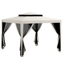 Gazebo da Giardino 300x300 cm con Zanzariera Doppio Tetto e 8 Fori in Acciaio e Poliestere Bianco Crema  