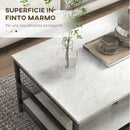 Set 2 Tavolini da Caffè a 2 Livelli con Piano d'Appoggio Effetto Marmo in Truciolato e Acciaio Bianco e Nero