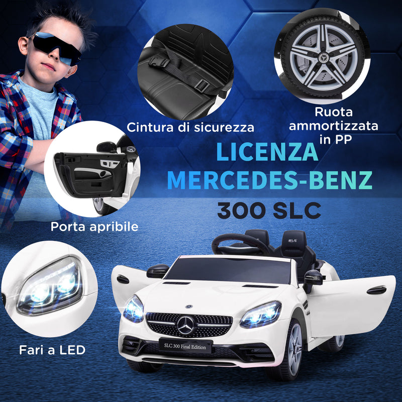 Macchina Elettrica per Bambini Licenza Mercedes SLC 300 con Telecomando Bianco  