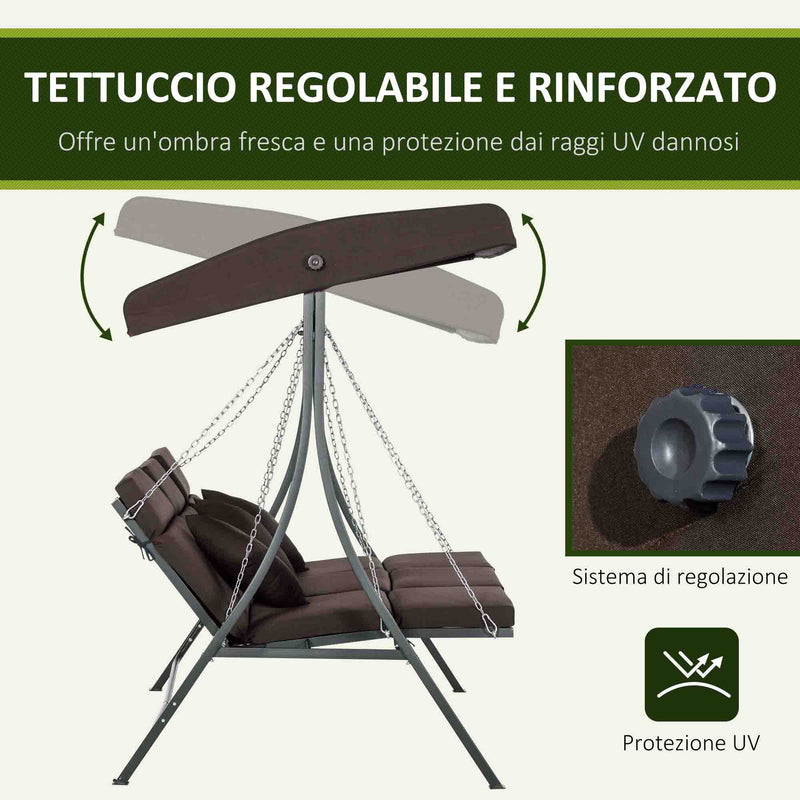 Dondolo da Giardino 3 Posti 198x118x168 cm Sedute Separate con Chaise Longue Marrone   