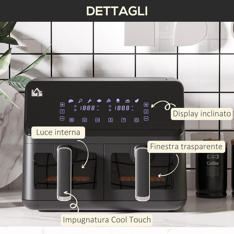 Friggitrice ad Aria 2 Cestelli Indipendenti 4 L Schermo LED Touch Nero   