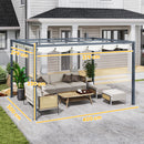 Gazebo Pergola da Giardino 400x300x230 cm  Tetto Retrattile con Luci LED e Fori di Drenaggio Bianco Crema  