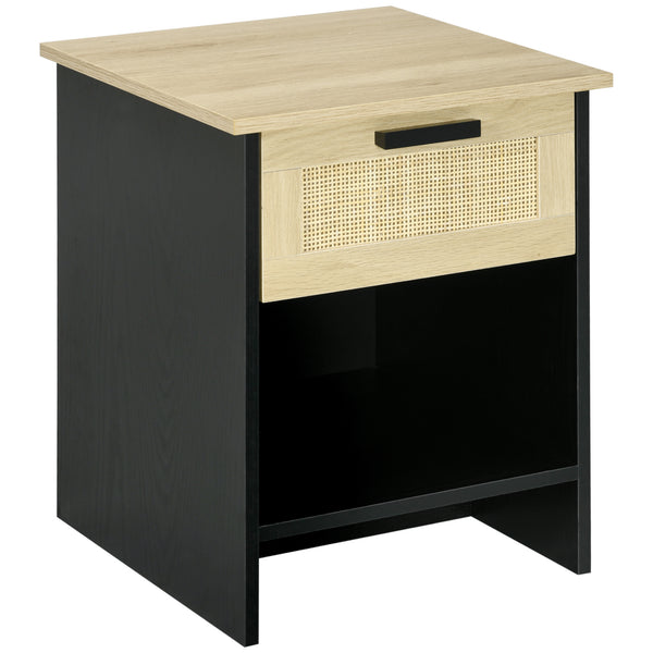 Comodino 1 Cassetto 1 Ripiano 40x40x50 cm in Legno e Rattan Nero e Naturale online
